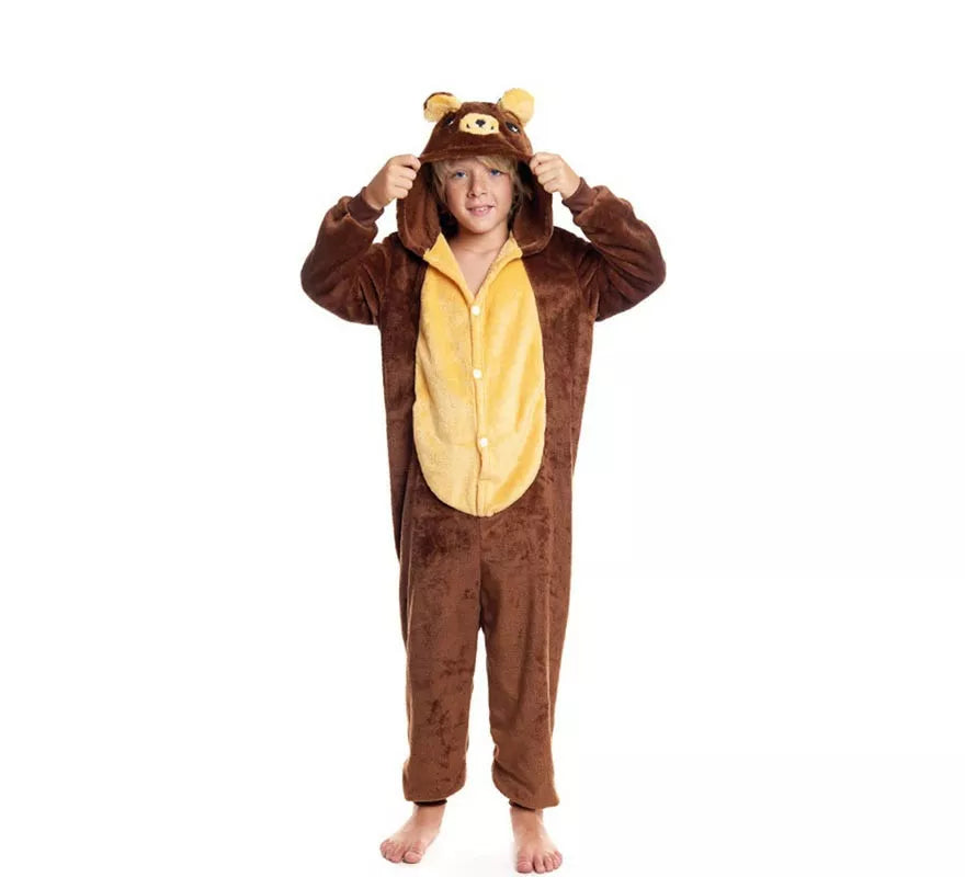 Translation missing: en.Disfraz de Pijama Oso marrón con capucha para niño