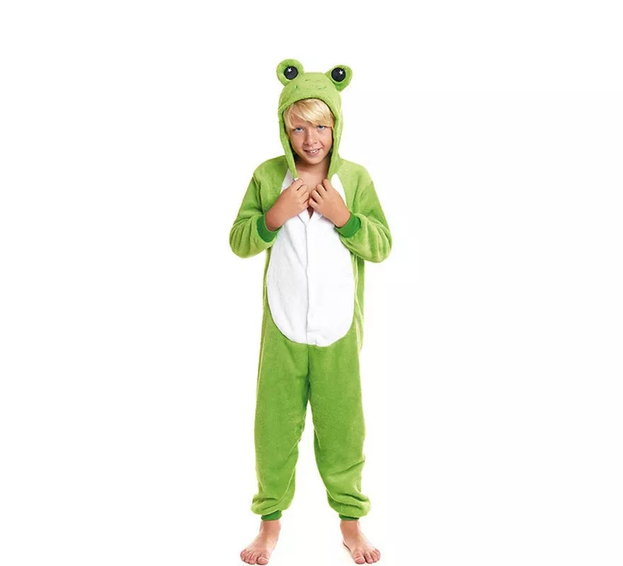 Translation missing: en.Disfraz de Pijama Rana verde con capucha para niño
