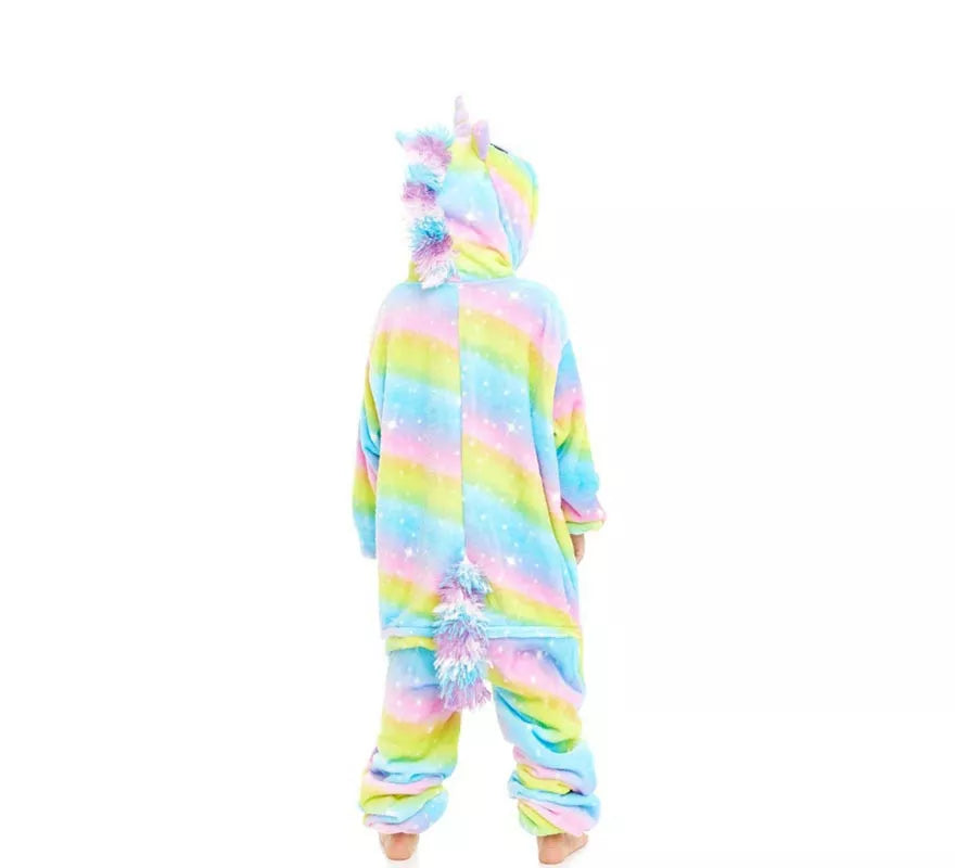 Disfraz de Pijama Unicornio Arcoíris con capucha para niña
