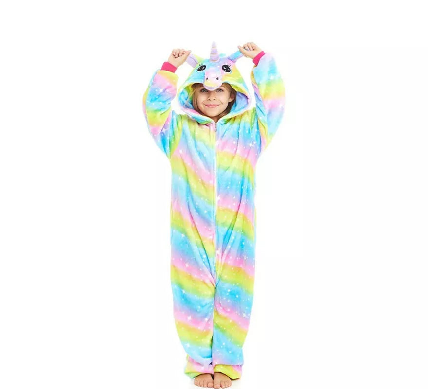 Translation missing: en.Disfraz de Pijama Unicornio Arcoíris con capucha para niña