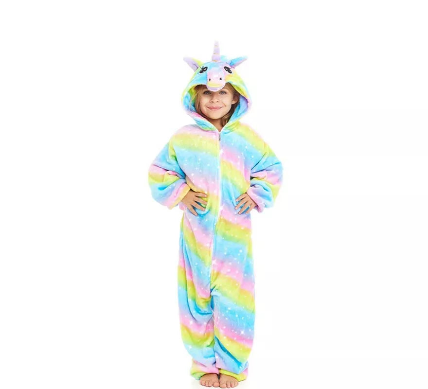 Disfraz de Pijama Unicornio Arcoíris con capucha para niña