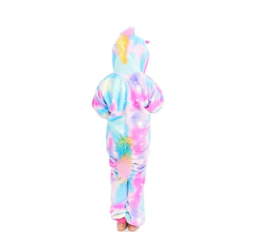 Translation missing: en.Disfraz de Pijama Unicornio azul y rosa con capucha para niña