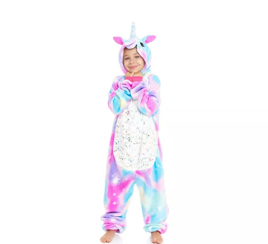 Disfraz de Pijama Unicornio azul y rosa con capucha para niña