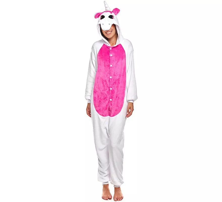 Translation missing: en.Disfraz de Pijama Unicornio fucsia y blanco para adultos