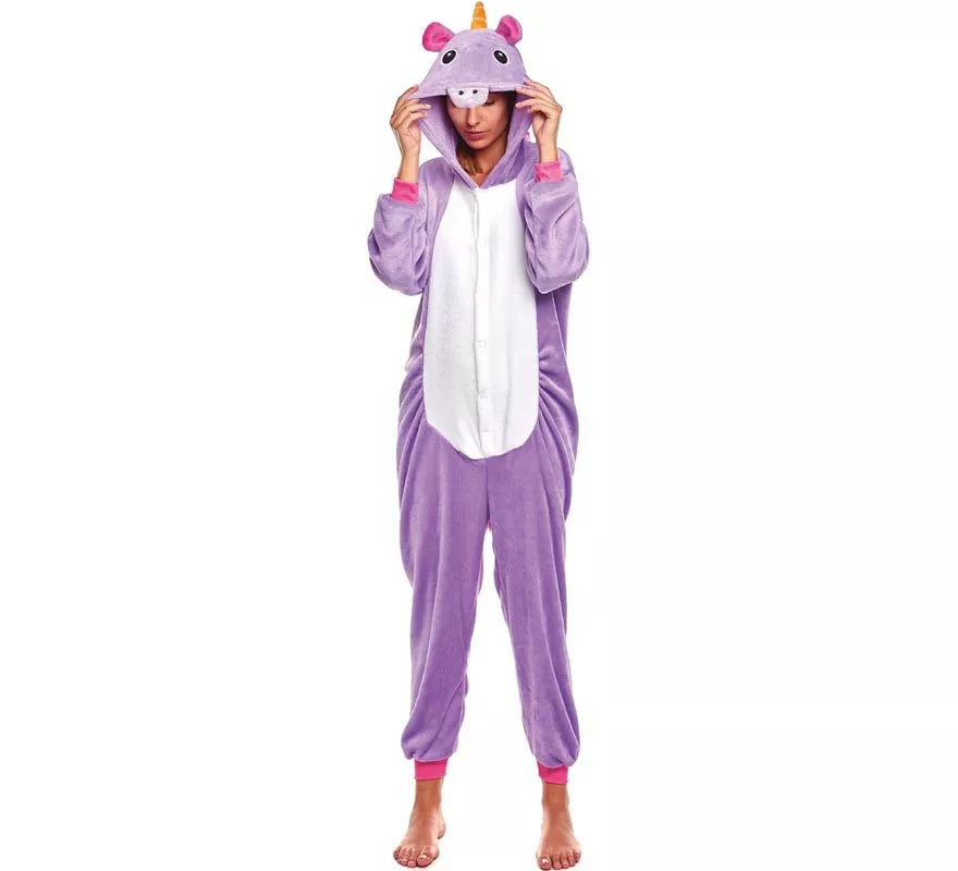 Translation missing: en.Disfraz de Pijama Unicornio lila y blanco para adultos