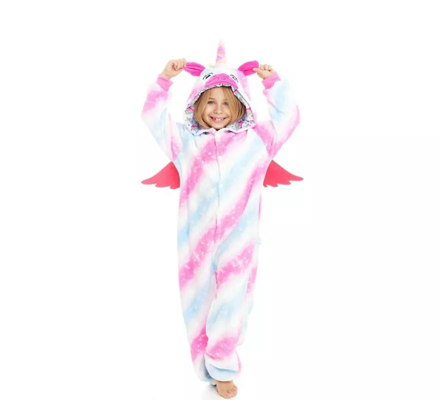 Disfraz de Pijama Uri Unicornio con capucha y alas para niña