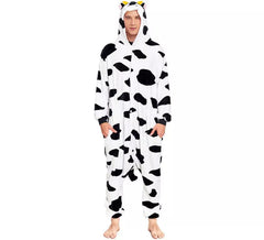 Black Spotted Cow Pajama Costume for Adults