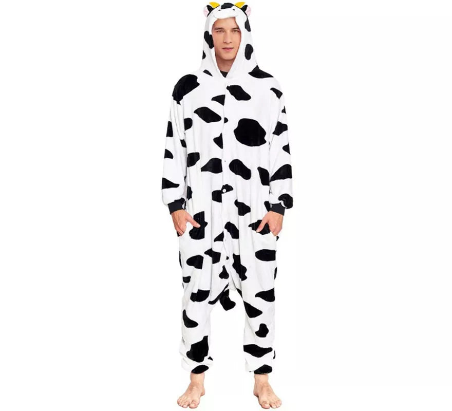 Translation missing: en.Disfraz de Pijama Vaca manchas negras para adultos