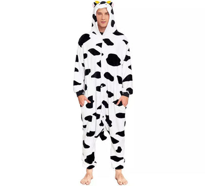 Disfraz de Pijama Vaca manchas negras para adultos