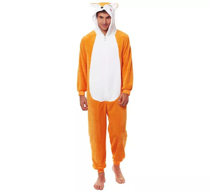 Disfraz de Pijama Zorro naranja y blanco para adultos