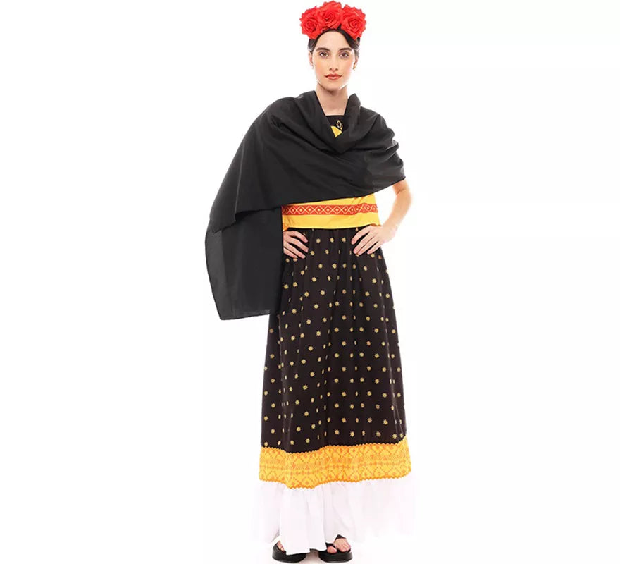Disfraz de Frida Kahlo amarillo y negro para mujer