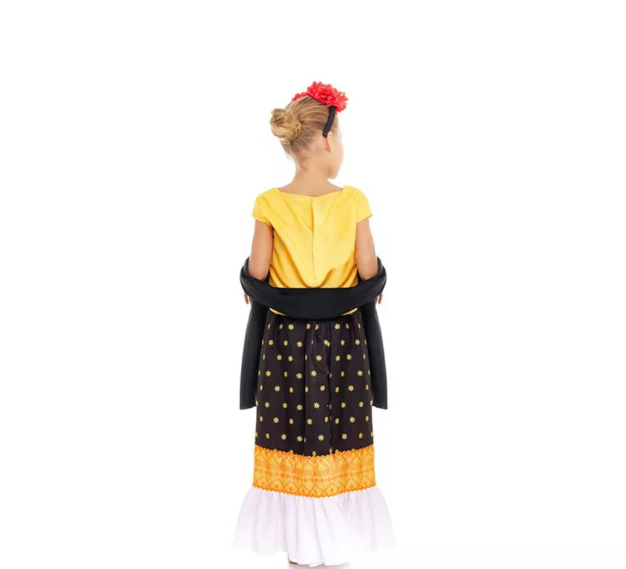 Disfraz de Frida Kahlo amarillo y negro para niña