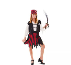 Red and black striped pirate costume for girls