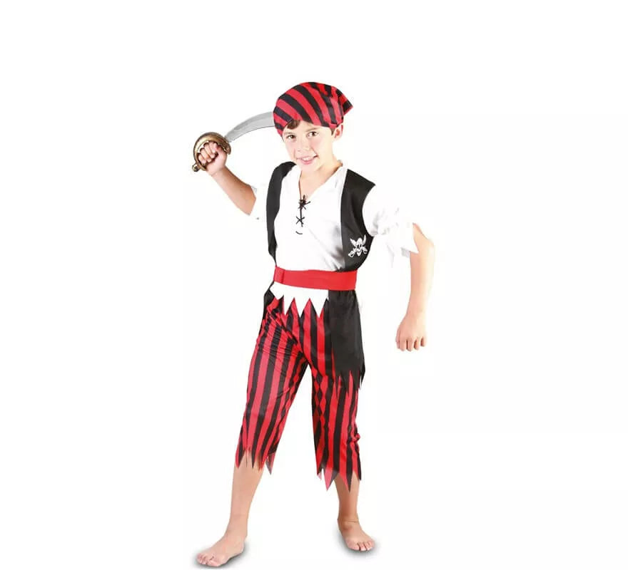 Translation missing: en.Disfraz de Pirata a Rayas rojo y negro para niño