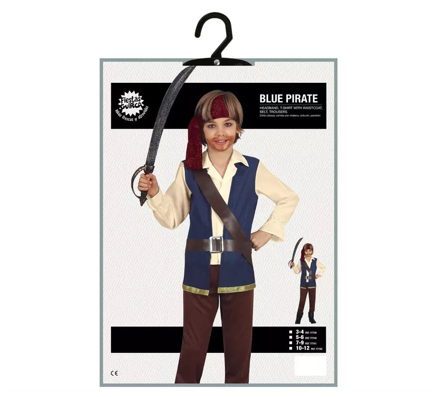 Disfraz de Pirata con chaleco azul para niño