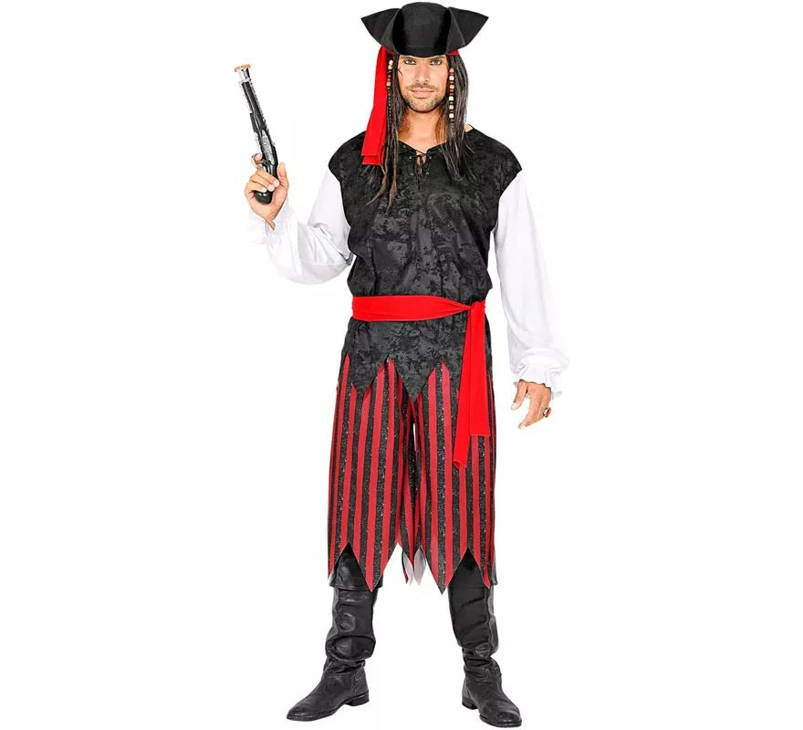 Translation missing: en.Disfraz de Pirata del Caribe a rayas para hombre