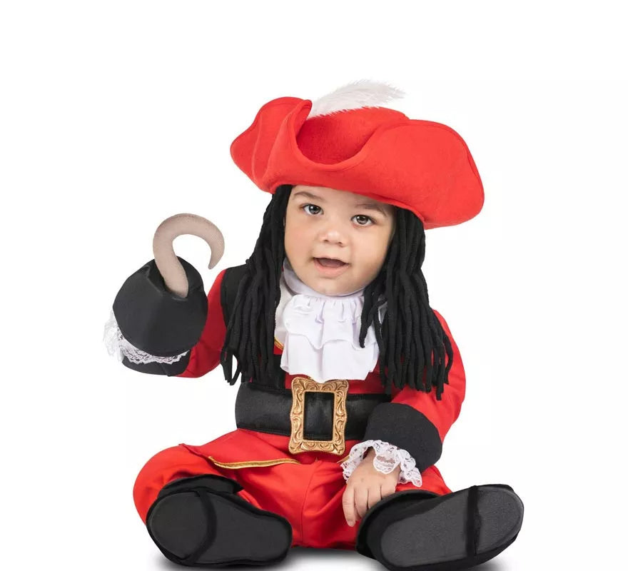 Translation missing: en.Disfraz de Pirata Garfio rojo con sombrero y peluca para bebé y niña