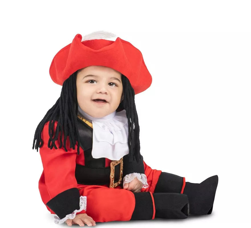Disfraz de Pirata Garfio rojo con sombrero y peluca para bebé y niña