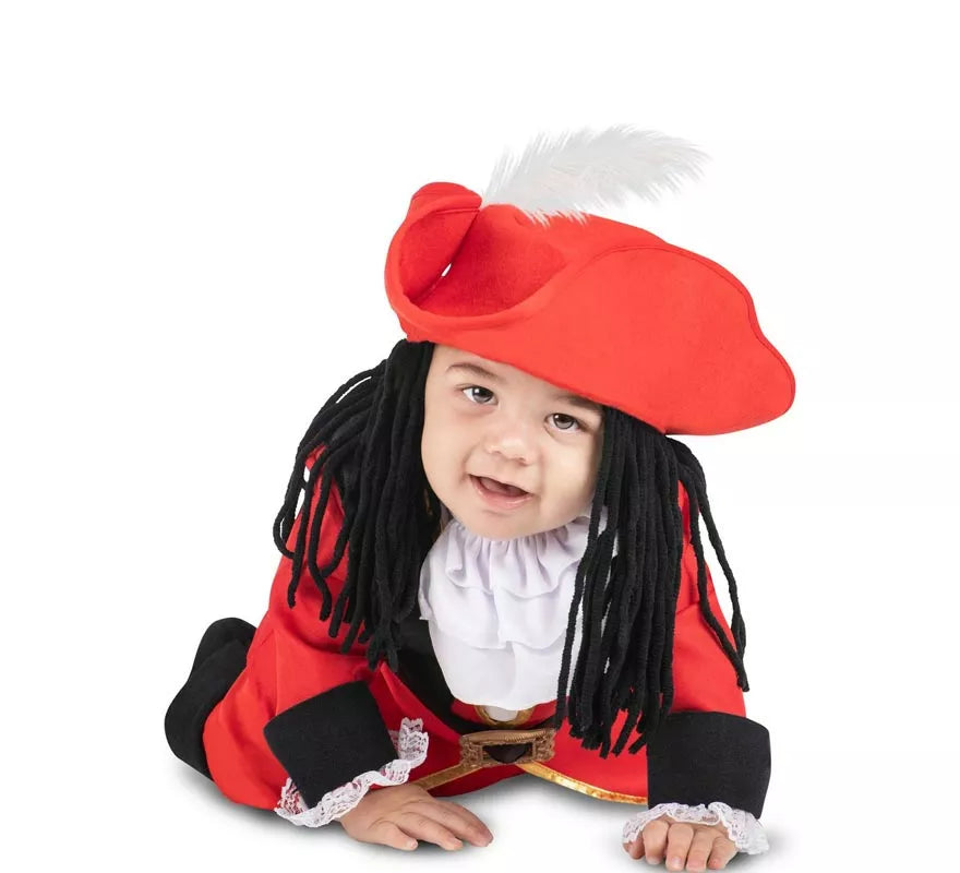 Disfraz de Pirata Garfio rojo con sombrero y peluca para bebé y niña