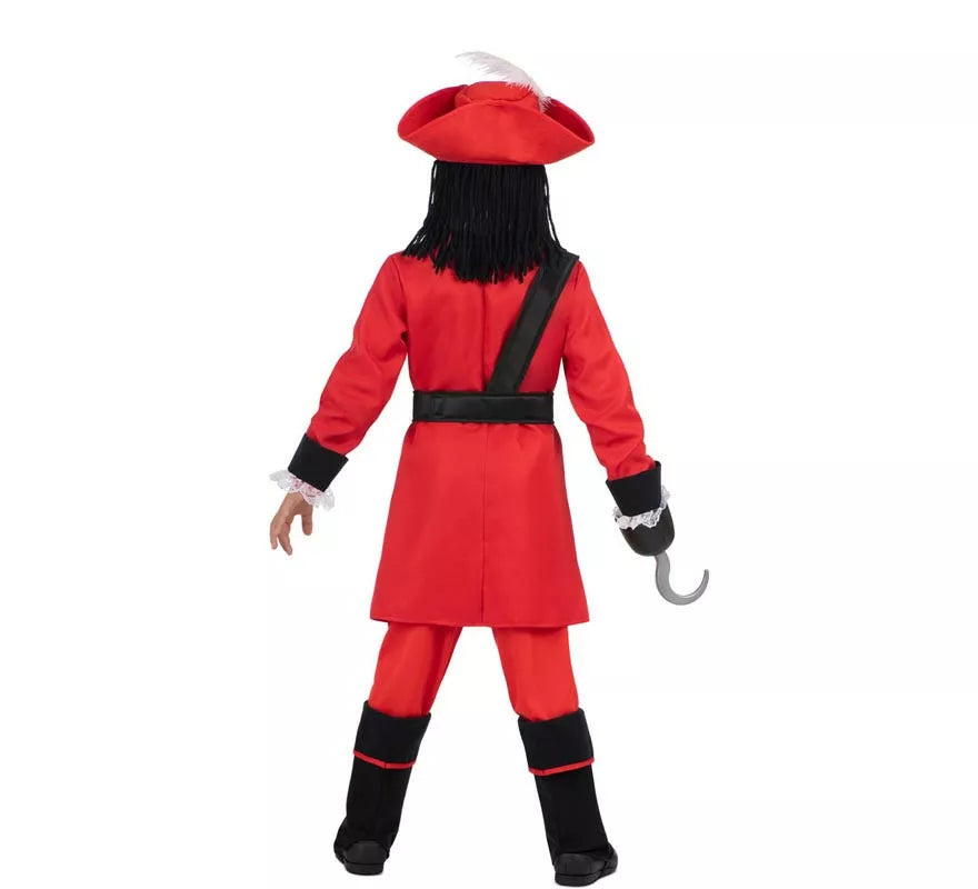 Disfraz de Pirata Garfio rojo con sombrero y peluca para niño
