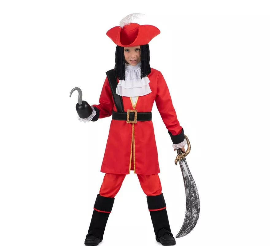 Translation missing: en.Disfraz de Pirata Garfio rojo con sombrero y peluca para niño
