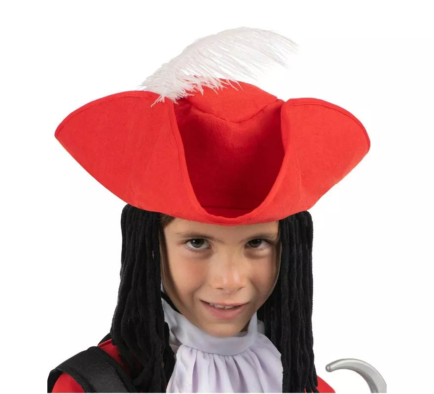 Translation missing: en.Disfraz de Pirata Garfio rojo con sombrero y peluca para niño