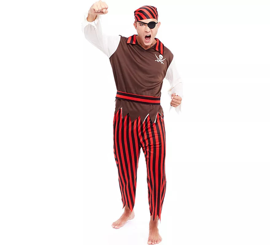 Translation missing: en.Disfraz de Pirata rojo a rayas para hombre