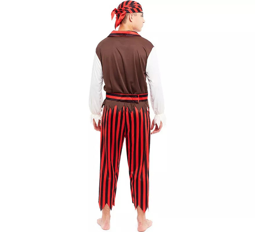 Translation missing: en.Disfraz de Pirata rojo a rayas para hombre