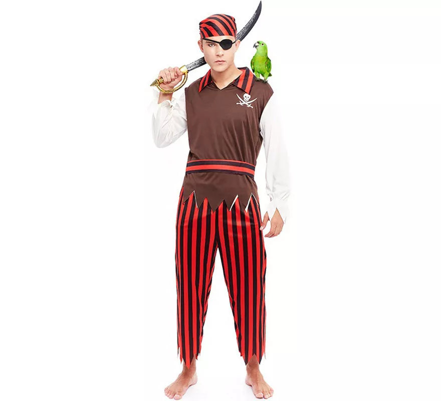 Translation missing: en.Disfraz de Pirata rojo a rayas para hombre