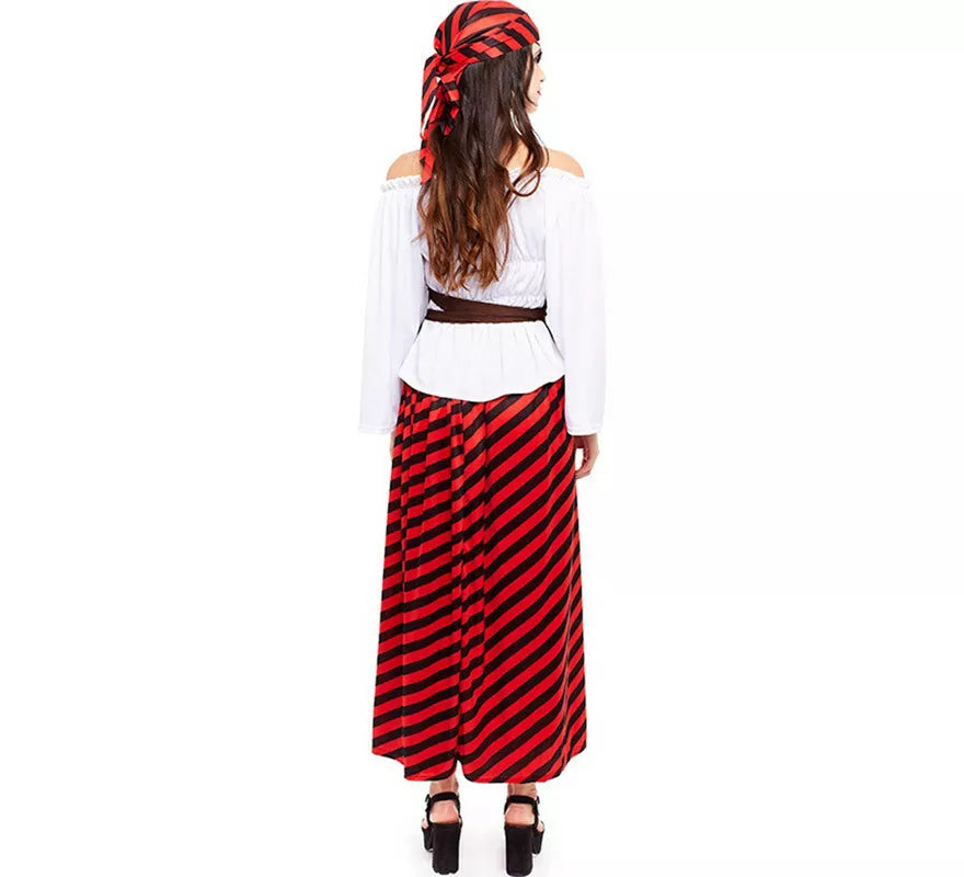 Translation missing: en.Disfraz de Pirata rojo a rayas para mujer