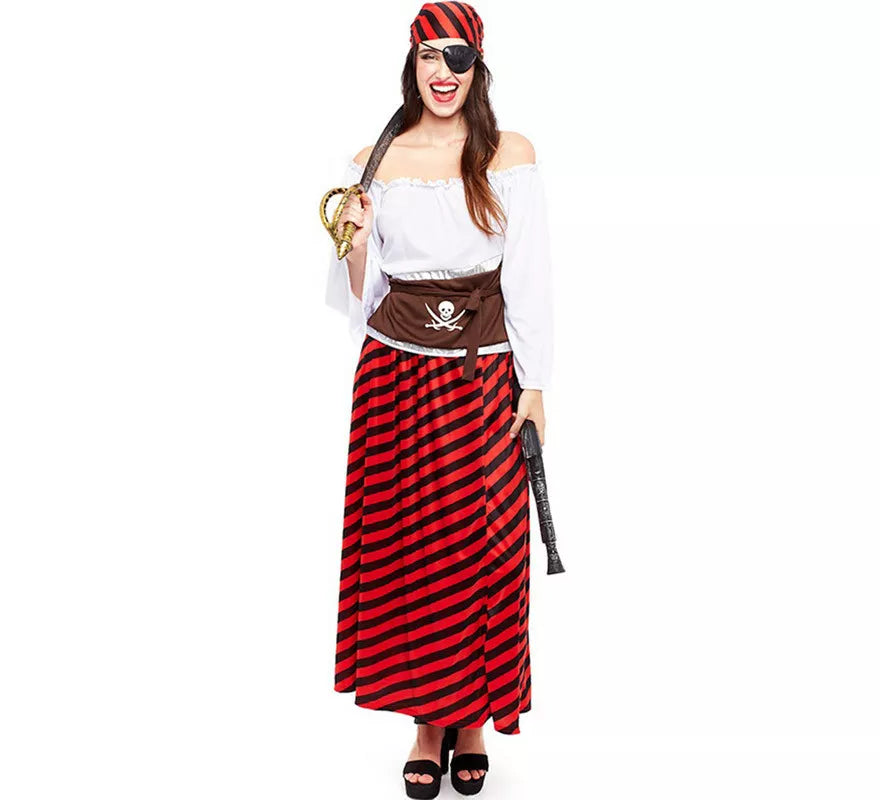 Translation missing: en.Disfraz de Pirata rojo a rayas para mujer