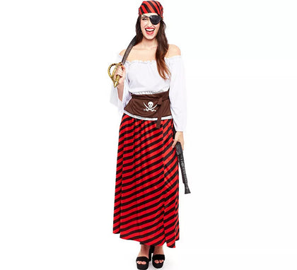 Disfraz de Pirata rojo a rayas para mujer
