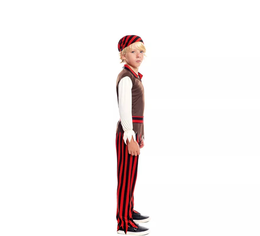 Disfraz de Pirata rojo a rayas para niño