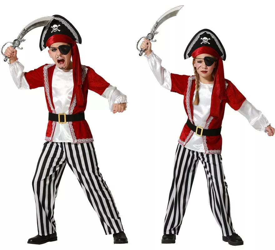 Disfraz de Pirata rojo con gorro para niños