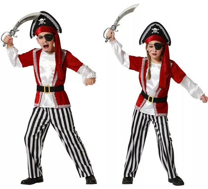 Disfraz de Pirata rojo con gorro para niños