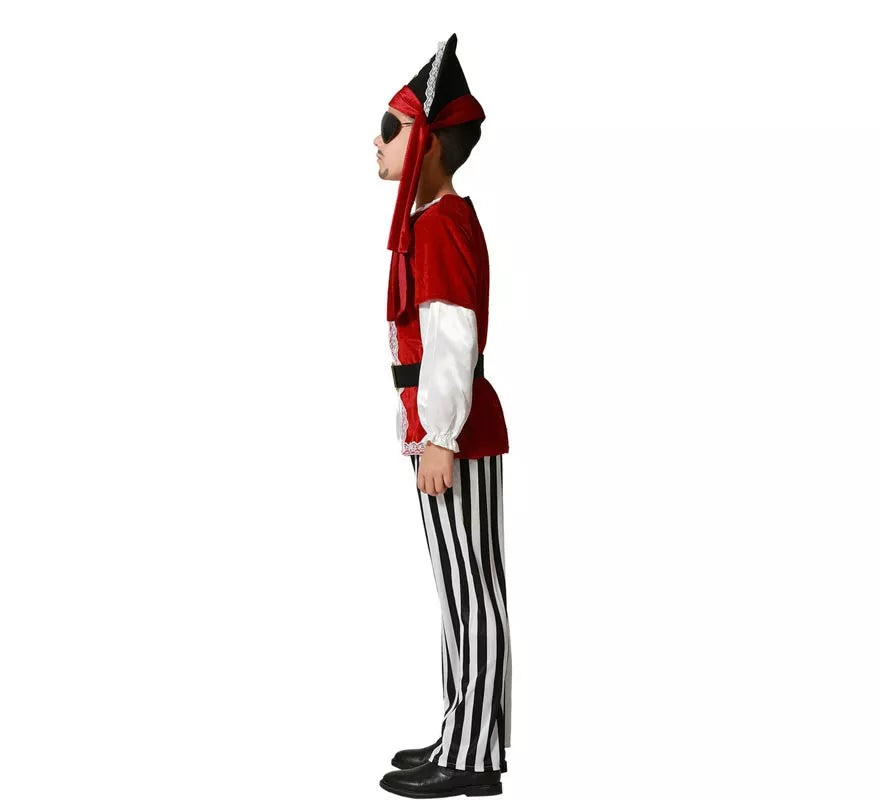 Disfraz de Pirata rojo con gorro para niños