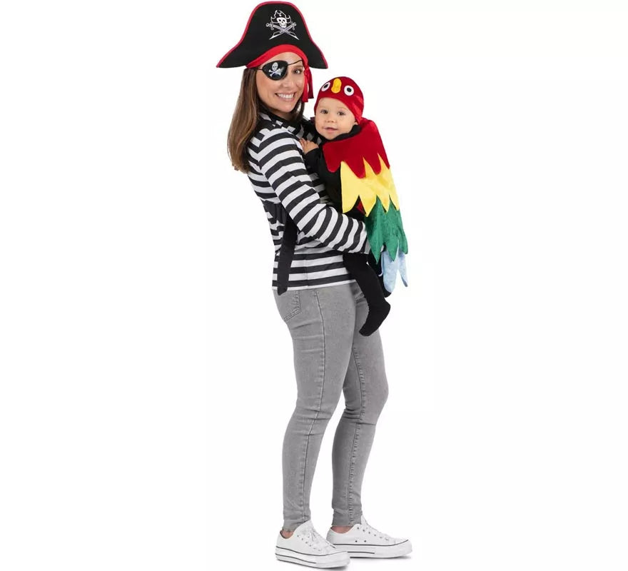 Translation missing: en.Disfraz de Pirata y Loro con cubremochila para adulto y bebé