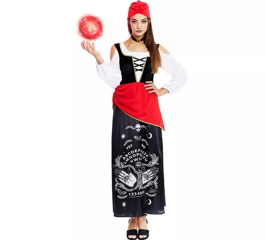 Disfraz de Pitonisa con turbante rojo para mujer