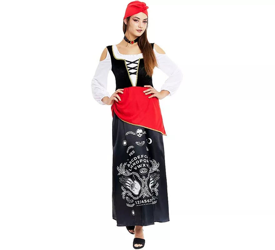 Disfraz de Pitonisa con turbante rojo para mujer