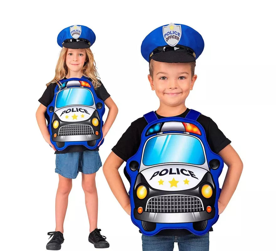 Disfraz de Policía azul Coche con gorro para niños