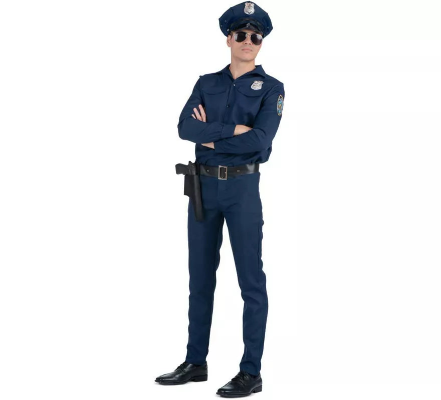 Disfraz de Policía azul con cinturón para hombre