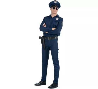 Disfraz de Policía azul con cinturón para hombre