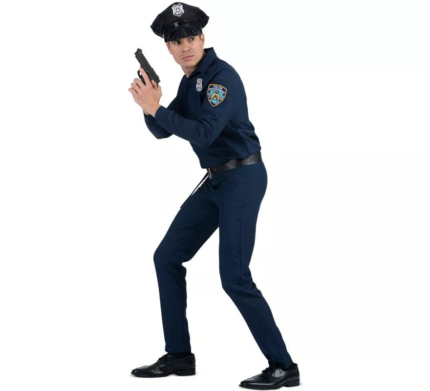 Translation missing: en.Disfraz de Policía azul con cinturón para hombre