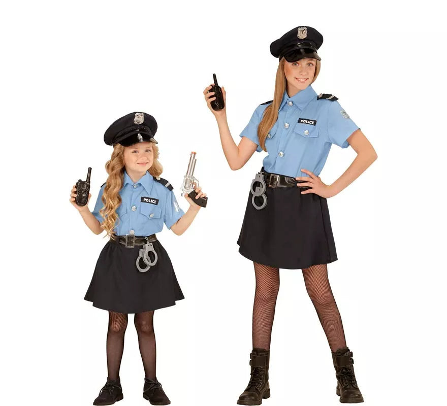 Translation missing: en.Disfraz de Policía azul con gorro para niña y adolescente