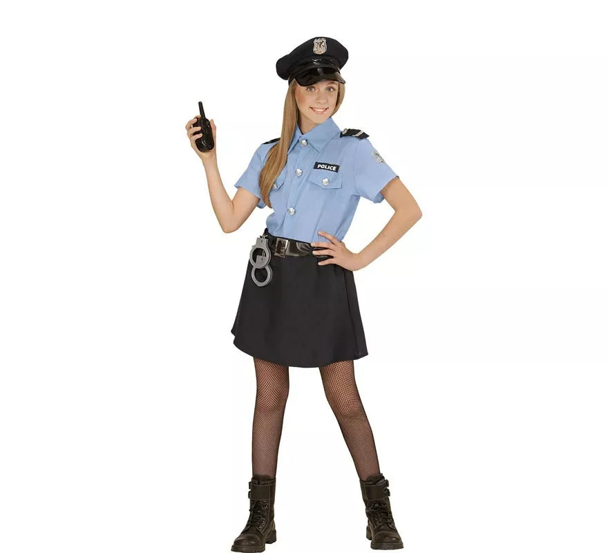 Translation missing: en.Disfraz de Policía azul con gorro para niña y adolescente