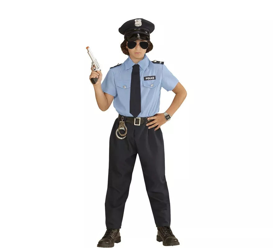 Translation missing: en.Disfraz de Policía azul con gorro para niño y adolescente