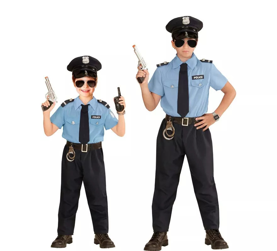 Translation missing: en.Disfraz de Policía azul con gorro para niño y adolescente