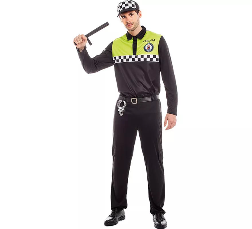 Disfraz de Policía Negro y Amarillo para Hombre