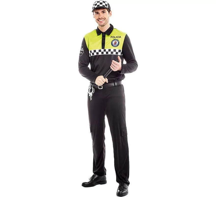 Disfraz de Policía Negro y Amarillo para Hombre