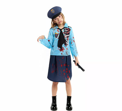 Disfraz de Policía Zombie con Gorra para niña